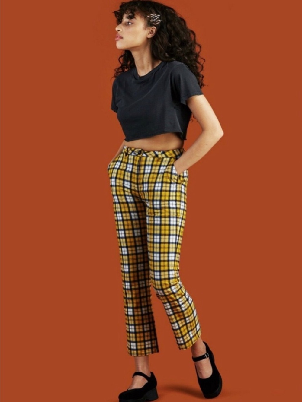 UNIF Dawson Plaid Crop Trousers Pants